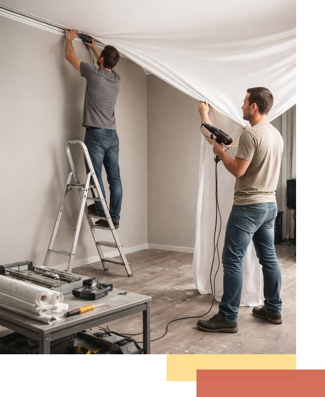 Монтаж натяжного потолка в студии в Карабулаке