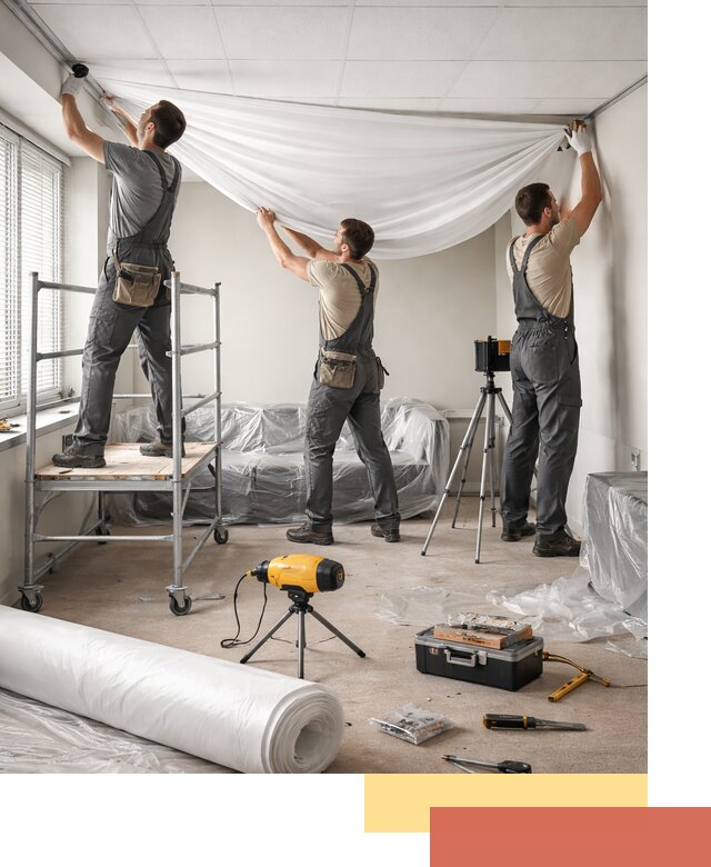 Монтаж натяжного потолка в офисе в Карабулаке