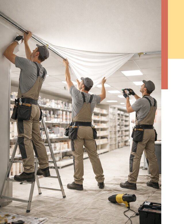 Монтаж натяжного потолка в магазине в Карабулаке от 4648 руб. быстро и недорого | ОТДЕЛОЧНИК-Крб