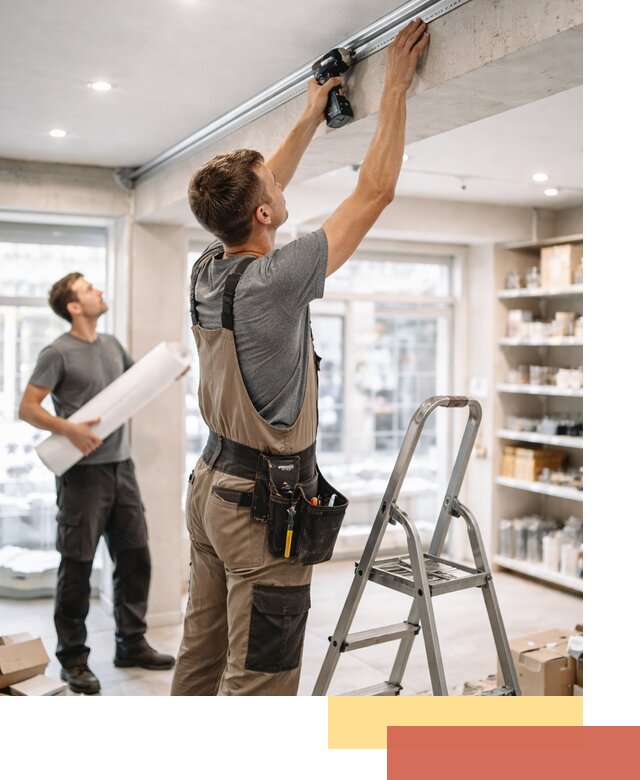 Монтаж натяжных потолков в магазине в Карабулаке