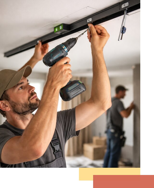 Установка трековых светильников в натяжной потолок в Карабулаке