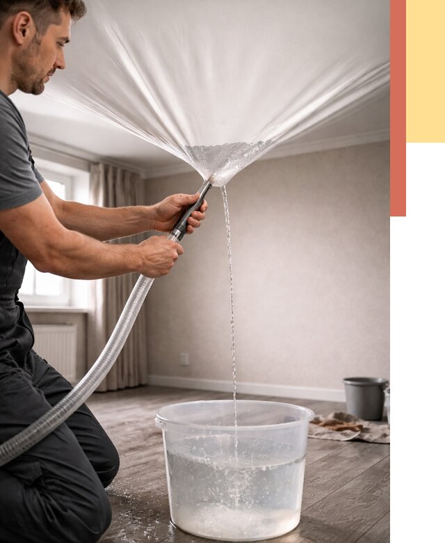 Слив воды с натяжного потолка в Карабулаке от 2582 руб. быстро и недорого | ОТДЕЛОЧНИК-Крб