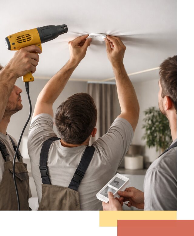 Ремонт прокола полотна натяжного потолка в Карабулаке