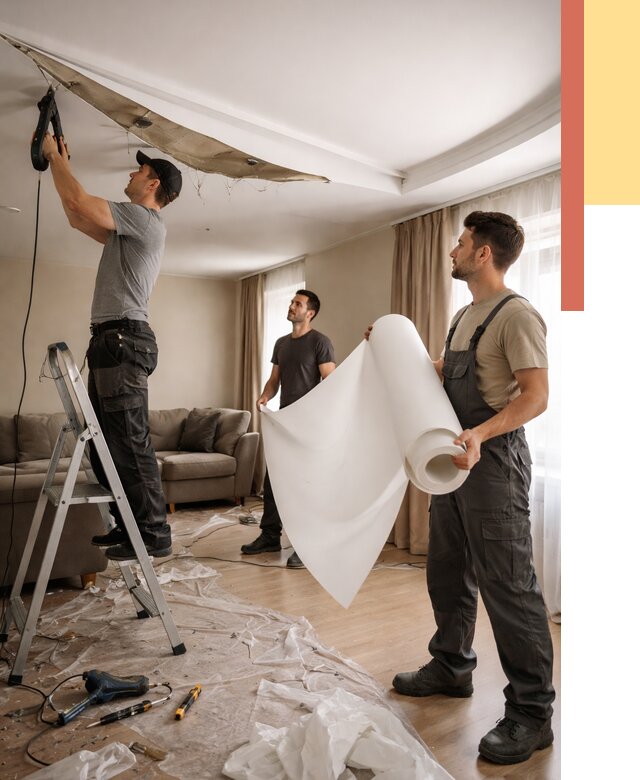 Замена полотна натяжного потолка в Карабулаке от 9813 руб. быстро и недорого | ОТДЕЛОЧНИК-Крб