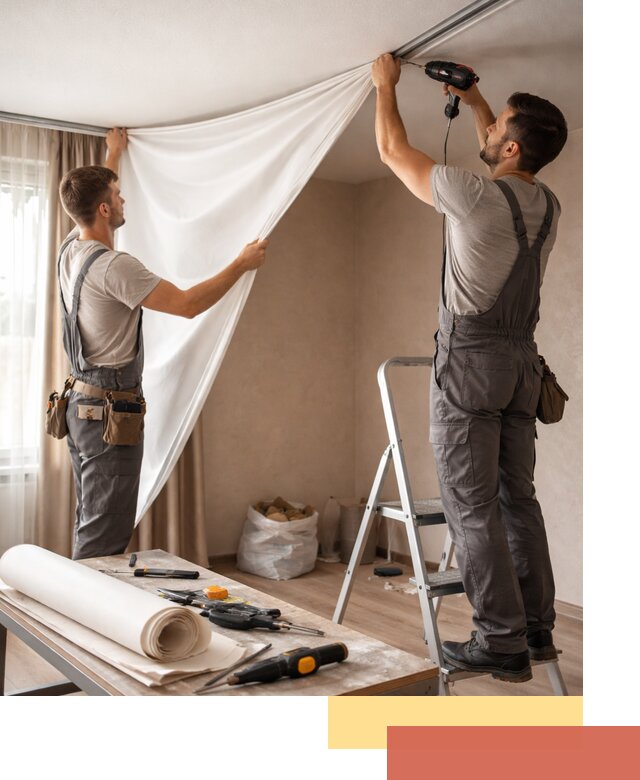 Замена полотна натяжного потолка в Карабулаке быстро и качественно