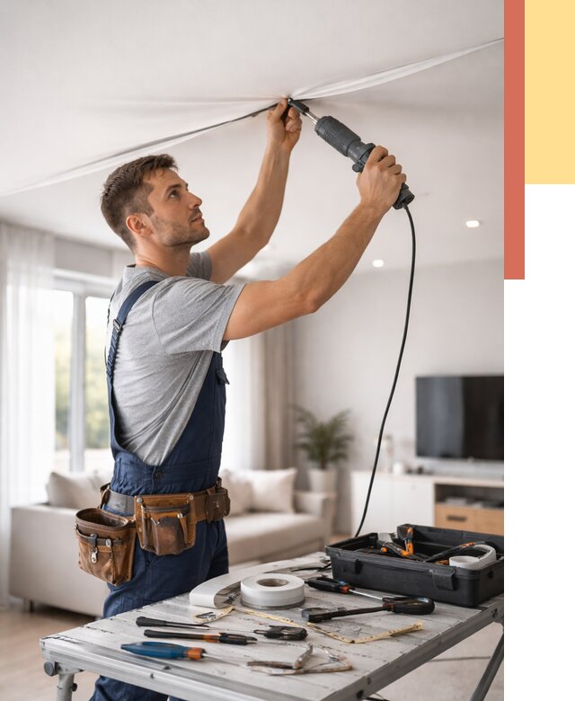 Ремонт натяжных потолков в Карабулаке от 9813 руб. под ключ — ОТДЕЛОЧНИК-Крб