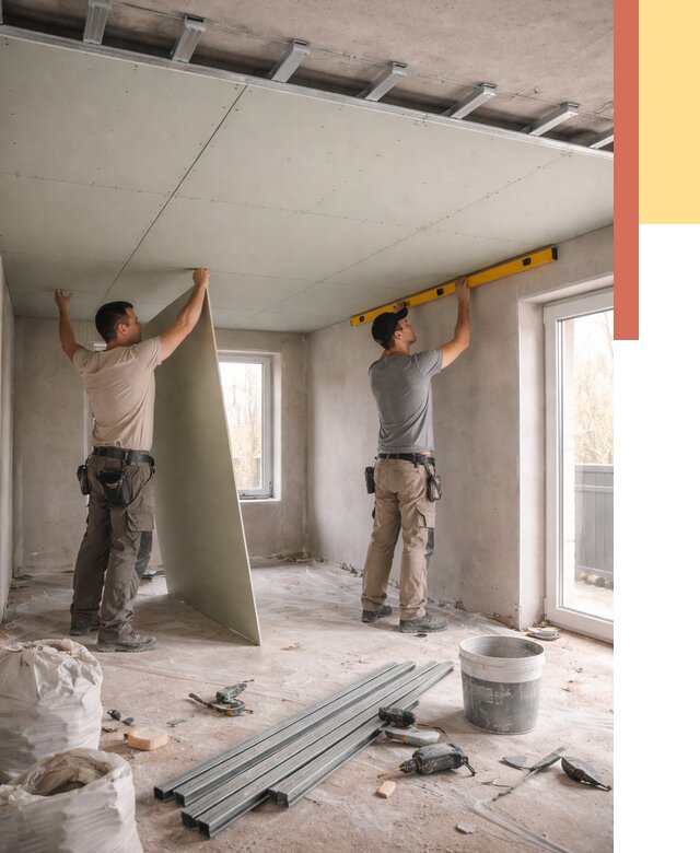 Одноуровневый потолок из гипсокартона в Карабулаке от 775 руб. — монтаж под ключ | ОТДЕЛОЧНИК-Крб