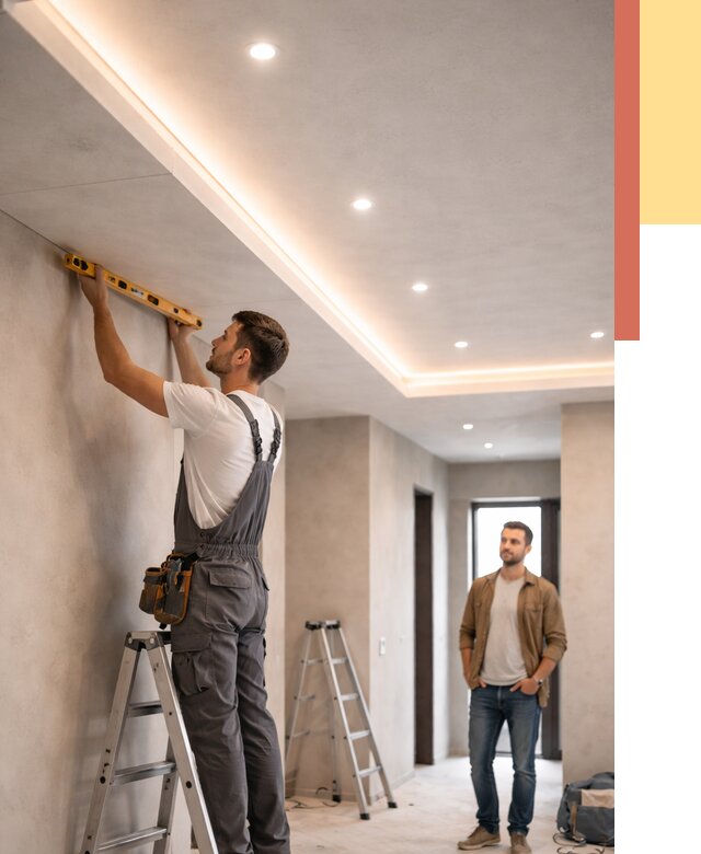 Потолок из гипсокартона с подсветкой в Карабулаке от 775 руб./м2 под ключ | ОТДЕЛОЧНИК-Крб