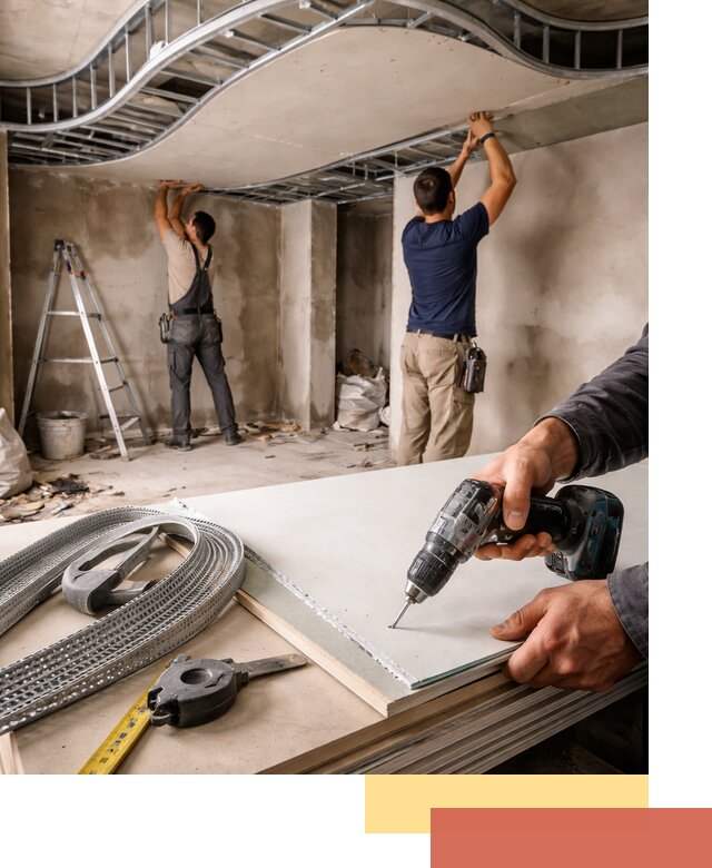 Криволинейный потолок из гипсокартона в Карабулаке — монтаж и отделка