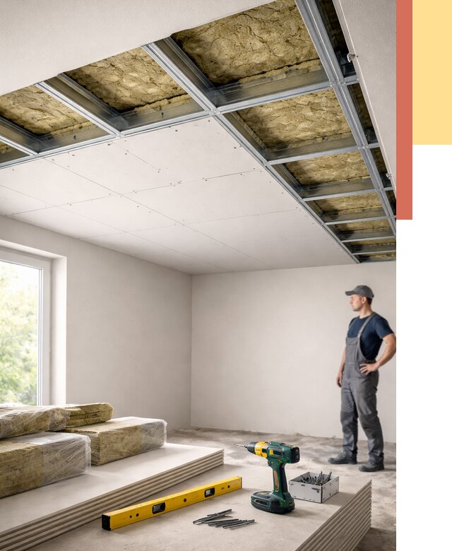 Звукоизоляция потолка ГКЛ в Карабулаке от 981 руб. — монтаж под ключ | ОТДЕЛОЧНИК-Крб