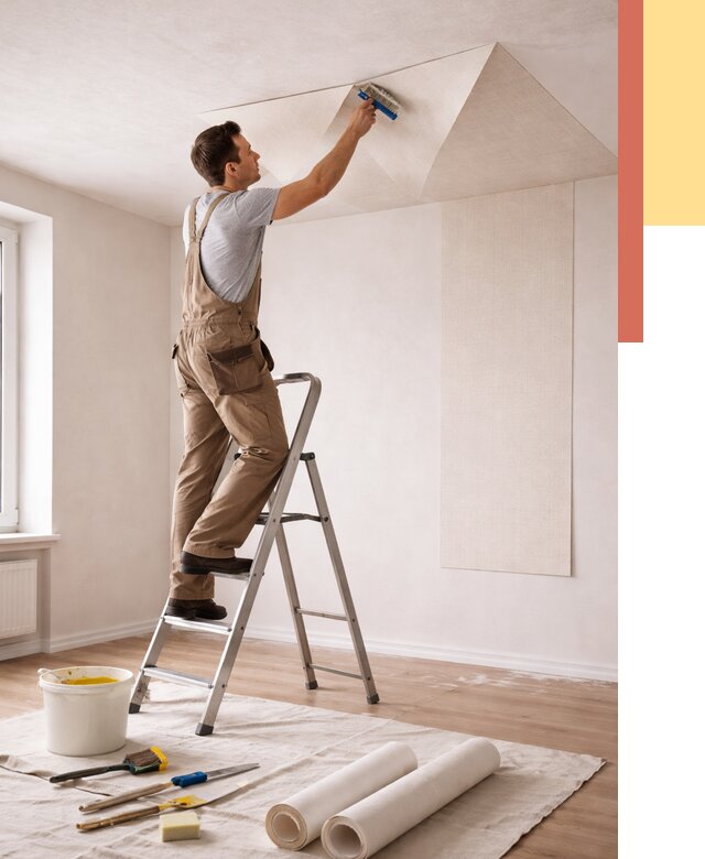 Поклейка обоев на потолок в Карабулаке от 4648 руб. быстро и недорого | ОТДЕЛОЧНИК-Крб