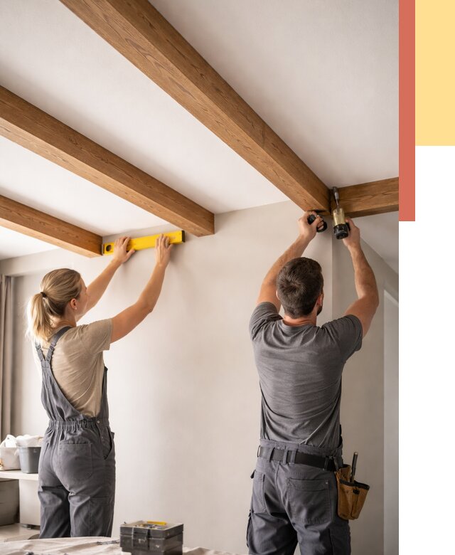 Монтаж декоративных балок на потолок в Карабулаке от 4338 руб. — ОТДЕЛОЧНИК-Крб